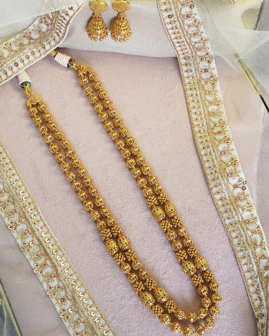 Oval Beaded Gold plated Dual Layer Necklace set