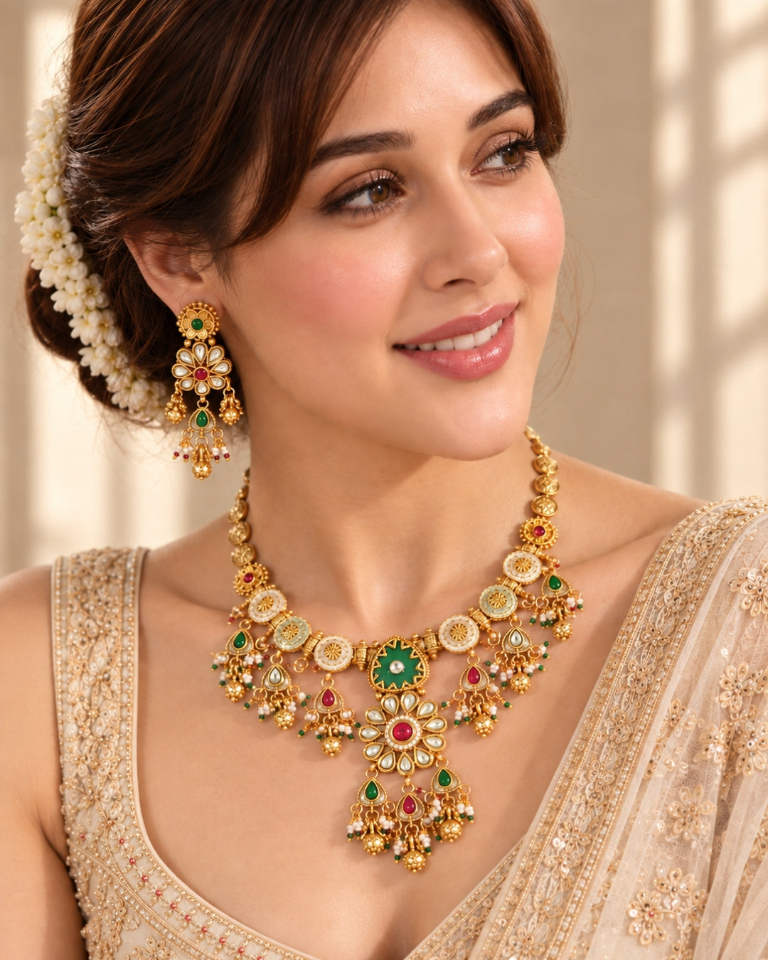 Gold-Plated Multicolour Stones & Beads Necklace Set
