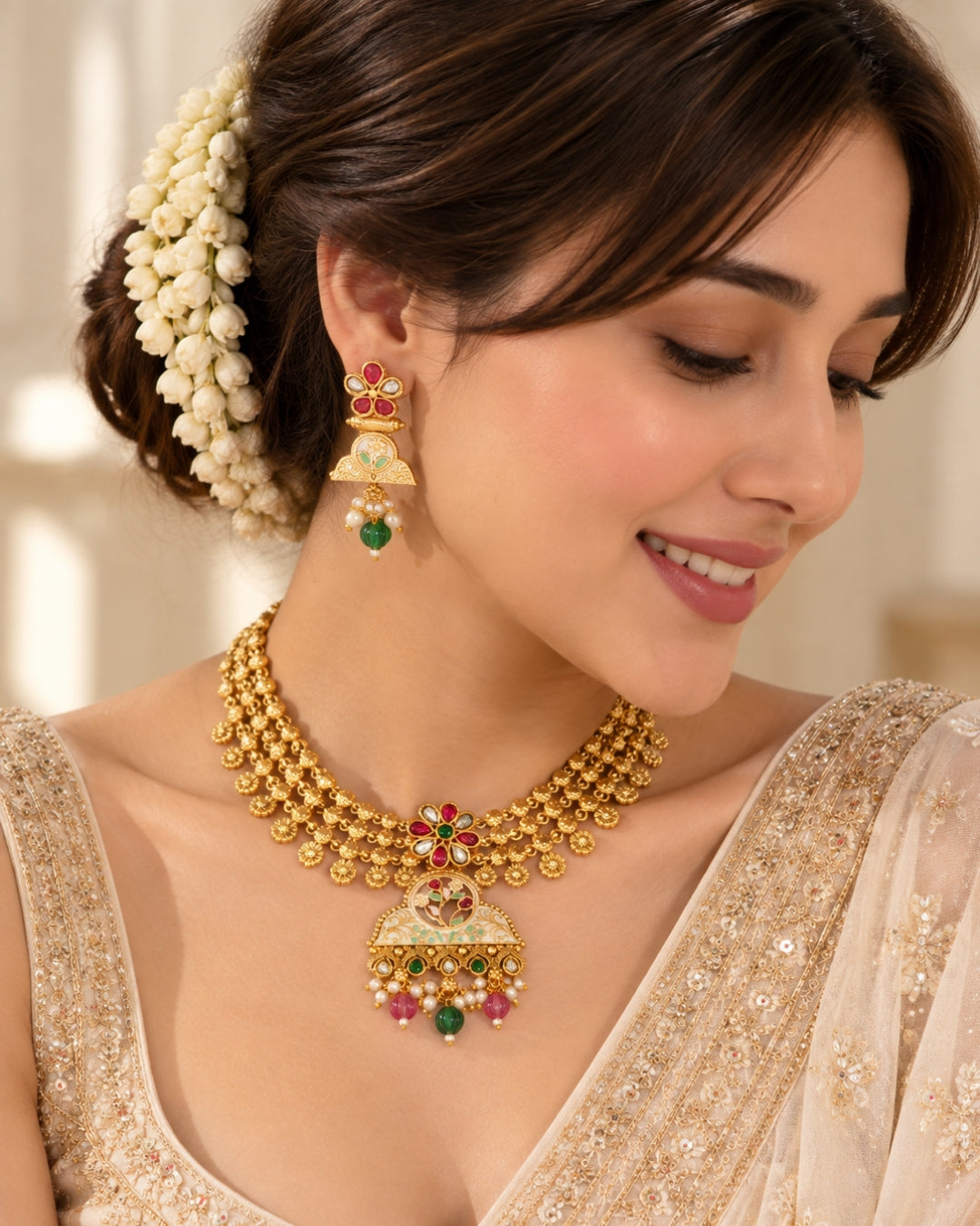 Gold-Plated Stone Studded Necklace Set