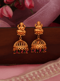 Antique Laxmi Temple Jhumka, 22KT Gold Matte, Red-Green Pearls