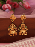 Heritage Laxmi Temple Jhumka with Faux Emerald & 22KT Matte Gold Finish