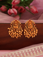 Heritage Laxmi Temple Big Studs with Faux Ruby Faux Emerald & 22KT Matte Gold