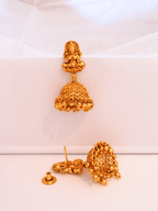 Exquisite Laxmi Temple Brass Jhumka in 22KT Gold Plating (Matte Finish)