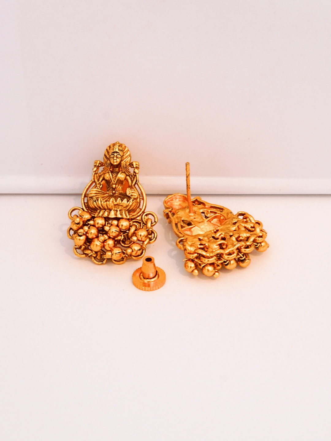Golden Motif studded 22KT Gold Plated Matte Brass Temple Studs