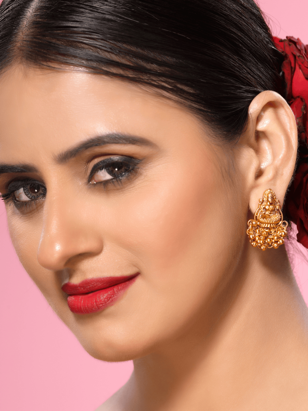 Golden Motif studded 22KT Gold Plated Matte Brass Temple Studs