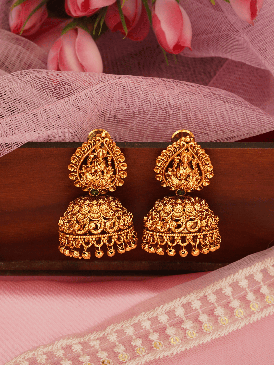 Grand Laxmi Temple Jhumka with Traditional Motif Design