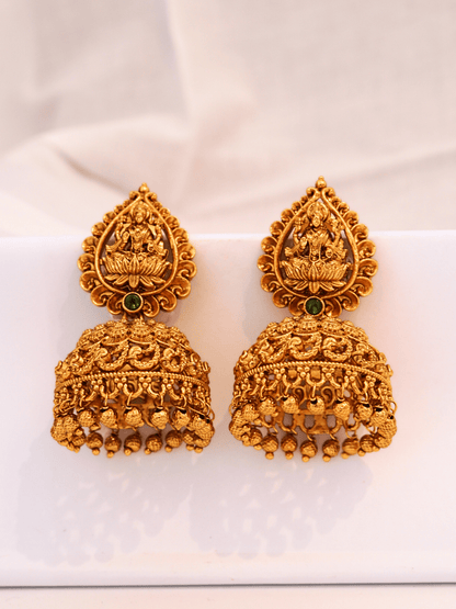 Grand Laxmi Temple Jhumka with Traditional Motif Design