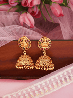 Antique-Style Matte Gold Jhumka with Faux Ruby & Emerald