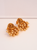 Vintage Laxmi Traditional Studs with White Pearls in 22KT Matte Gold
