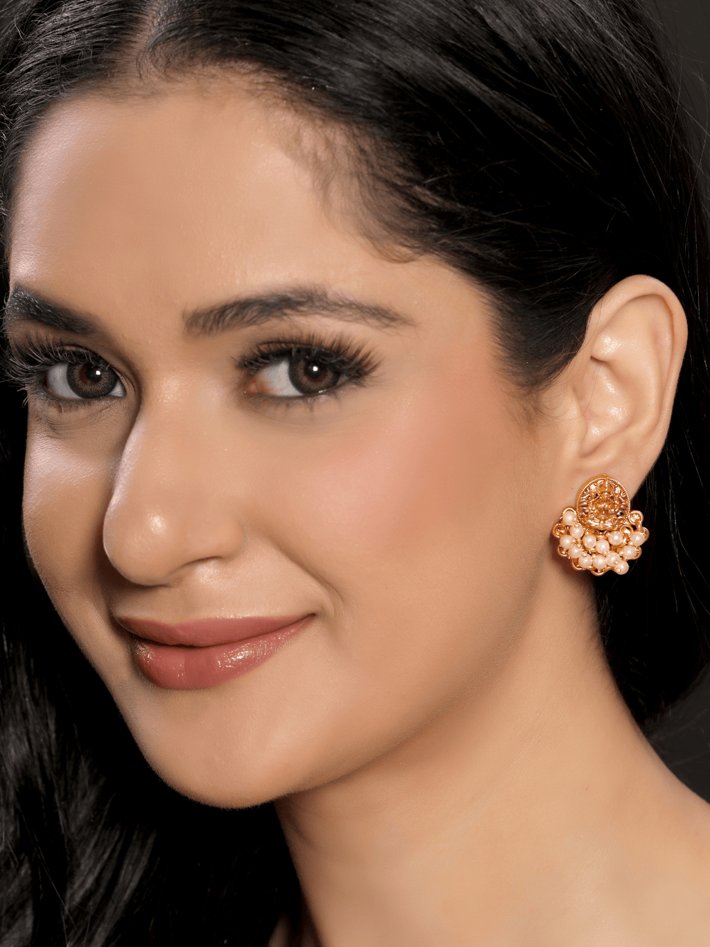 Vintage Laxmi Traditional Studs with White Pearls in 22KT Matte Gold