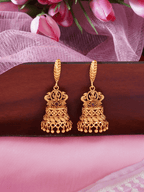 Artistic Laxmi Brass Temple Jhumka with 22KT in Matte Gold
