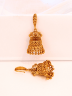 Artistic Laxmi Brass Temple Jhumka with 22KT in Matte Gold
