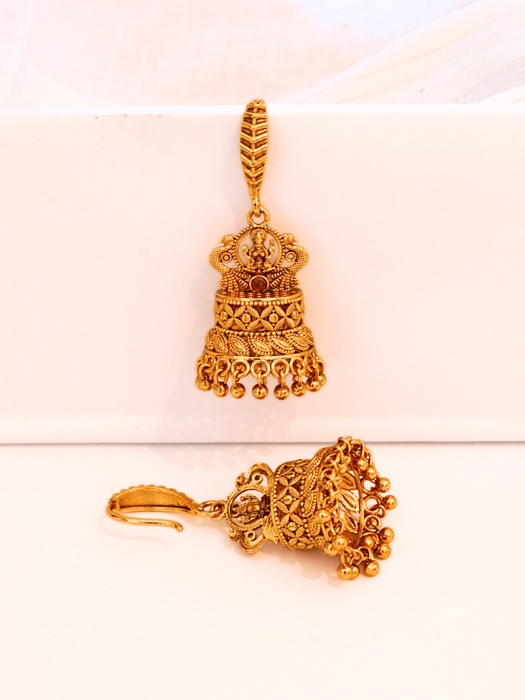 Artistic Laxmi Brass Temple Jhumka with 22KT in Matte Gold
