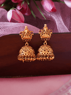 Laxmi Temple Matte Gold-Plated Ruby Jhumka