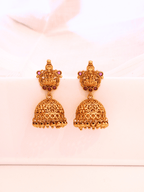 Laxmi Temple Matte Gold-Plated Ruby Jhumka