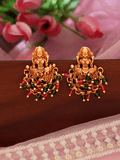 Divine Laxmi Studs in 22KT Matte Gold with Festive Red Green Motifs