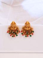 Divine Laxmi Studs in 22KT Matte Gold with Festive Red Green Motifs