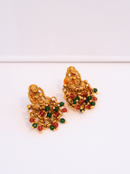 Divine Laxmi Studs in 22KT Matte Gold with Festive Red Green Motifs