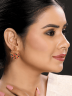 Divine Laxmi Studs in 22KT Matte Gold with Festive Red Green Motifs