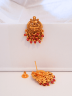 Classic Laxmi Temple Studs in Matte Gold with Red Motifs