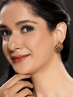 Elegant Laxmi Temple Studs with Green Crystals in 22KT Gold Matte