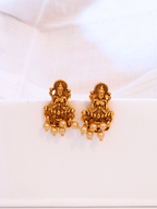 Laxmi Temple Studs with Ivory Pearls in 22K Matte Gold Finish