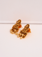 Laxmi Temple Studs with Ivory Pearls in 22K Matte Gold Finish