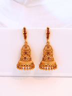 Linear Laxmi Temple Jhumka Earrings | 8KT Matte Gold-Plated Finish