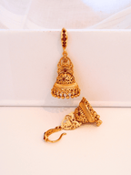 Linear Laxmi Temple Jhumka Earrings | 8KT Matte Gold-Plated Finish