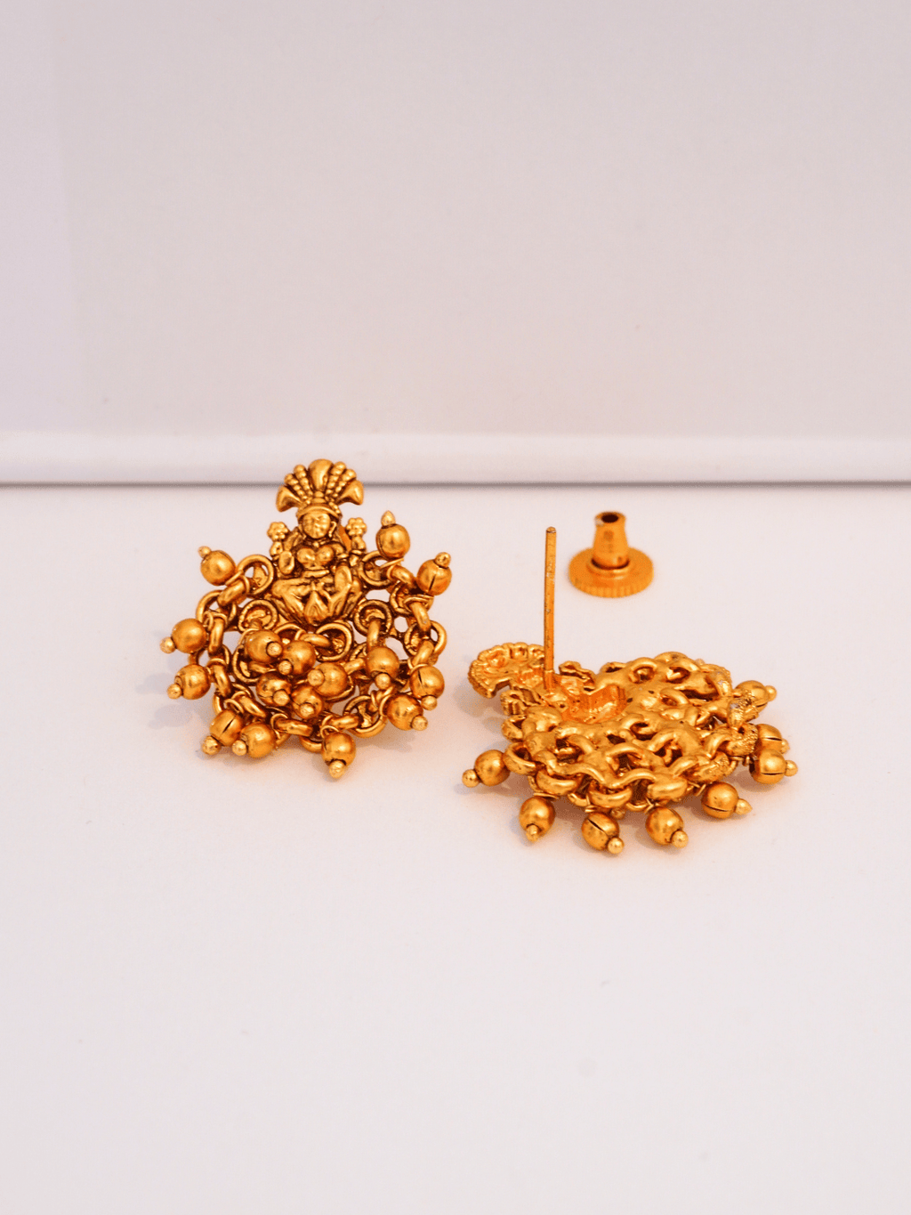 Vintage-Inspired Laxmi Studs in 22KT Matte Gold Finish