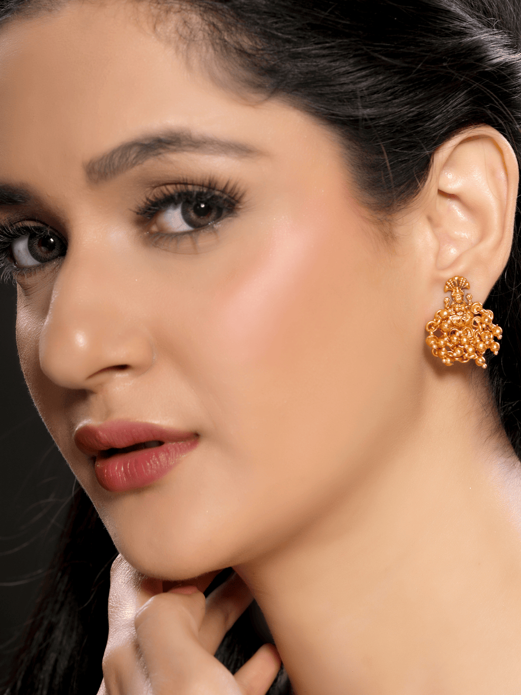 Vintage-Inspired Laxmi Studs in 22KT Matte Gold Finish