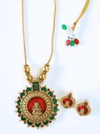 Vibrant Kemp Stone Studded Laxmi Temple Necklace Set