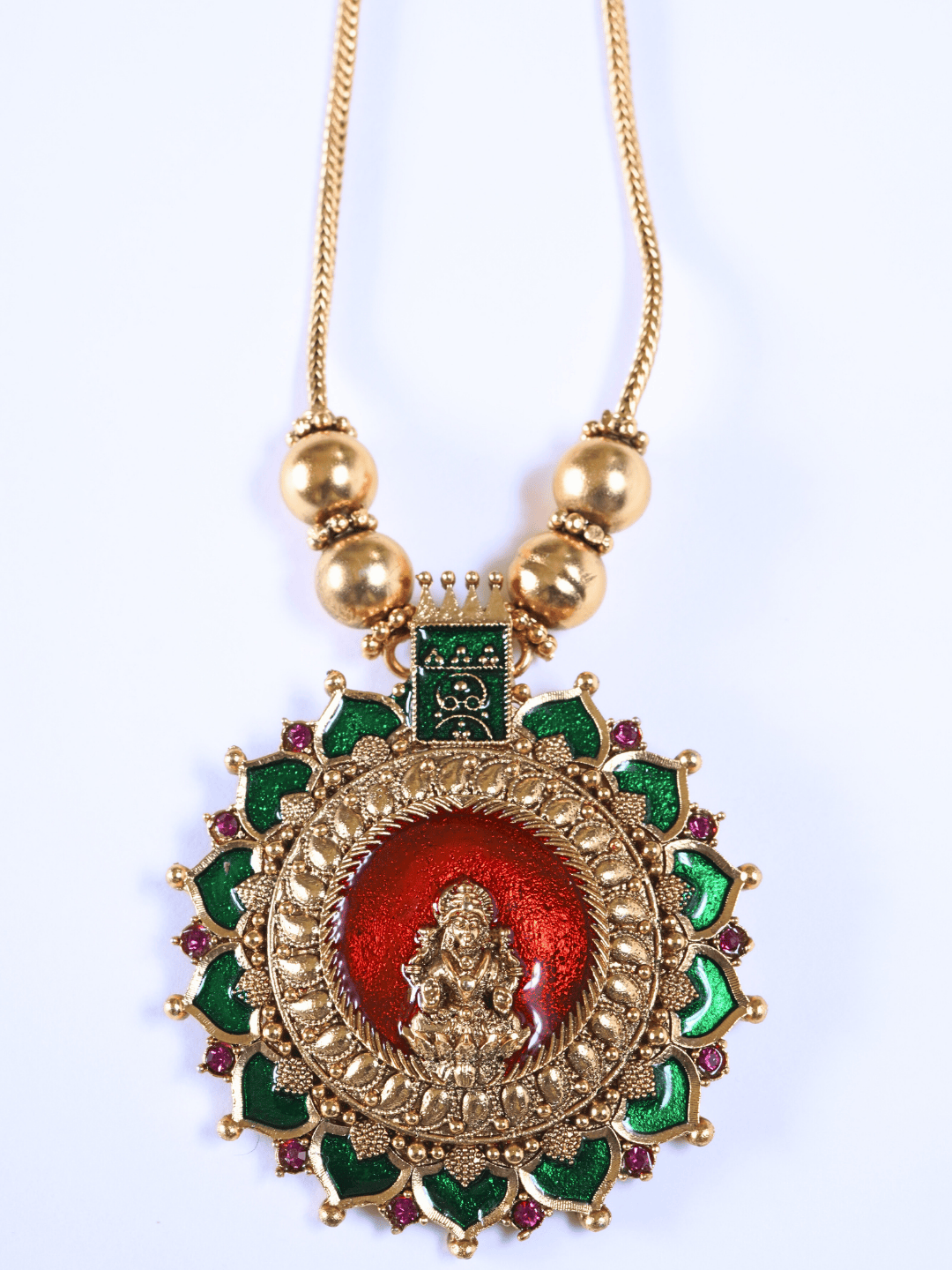 Vibrant Kemp Stone Studded Laxmi Temple Necklace Set