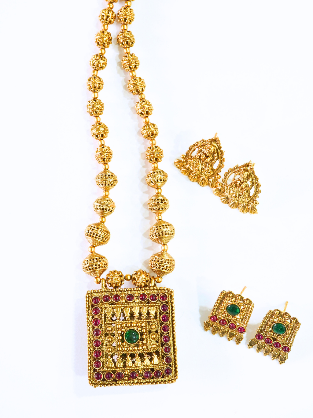 Gold Plated Beaded Laxmi Necklace Pendant Set