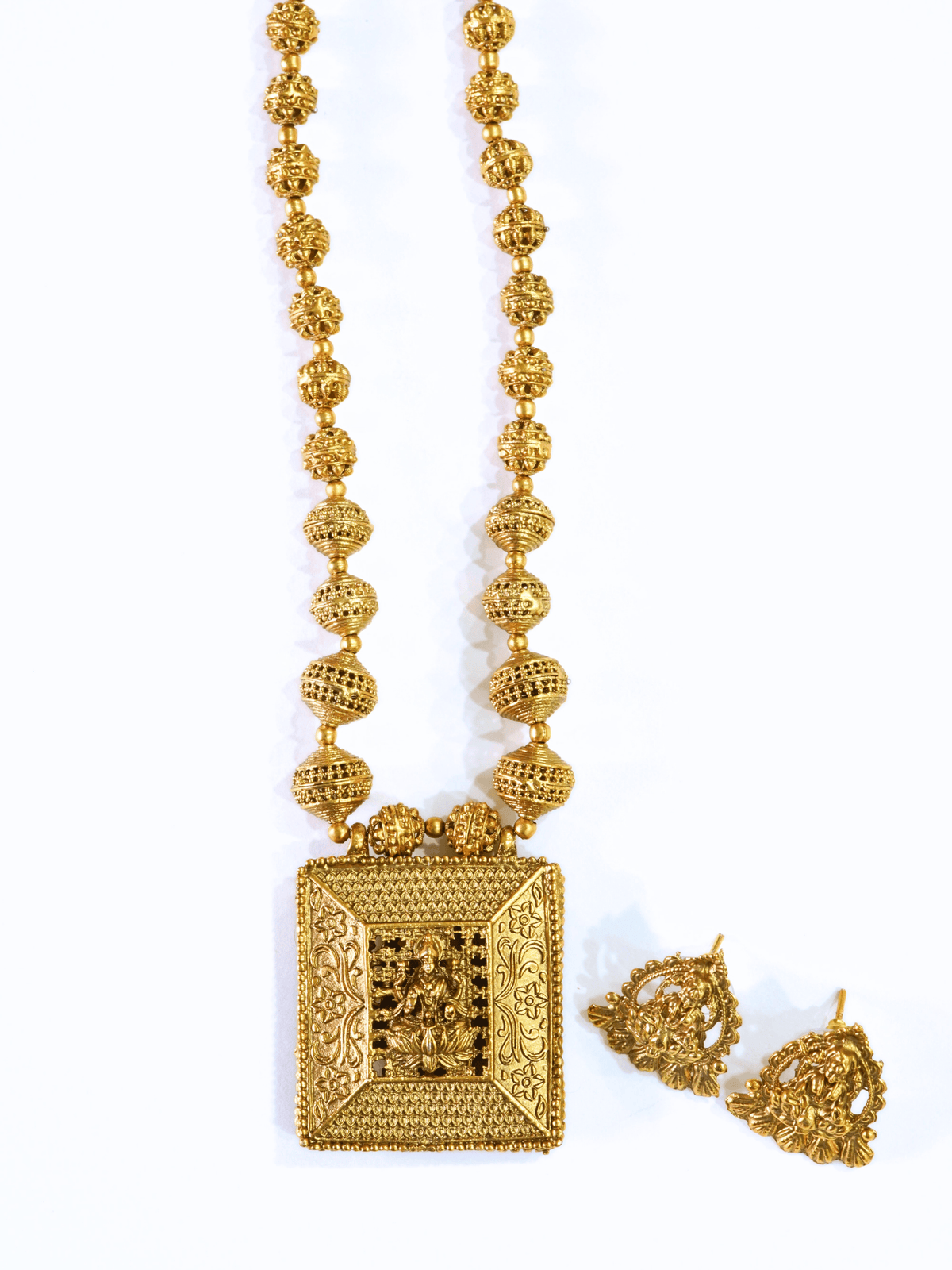 Gold Plated Beaded Laxmi Necklace Pendant Set