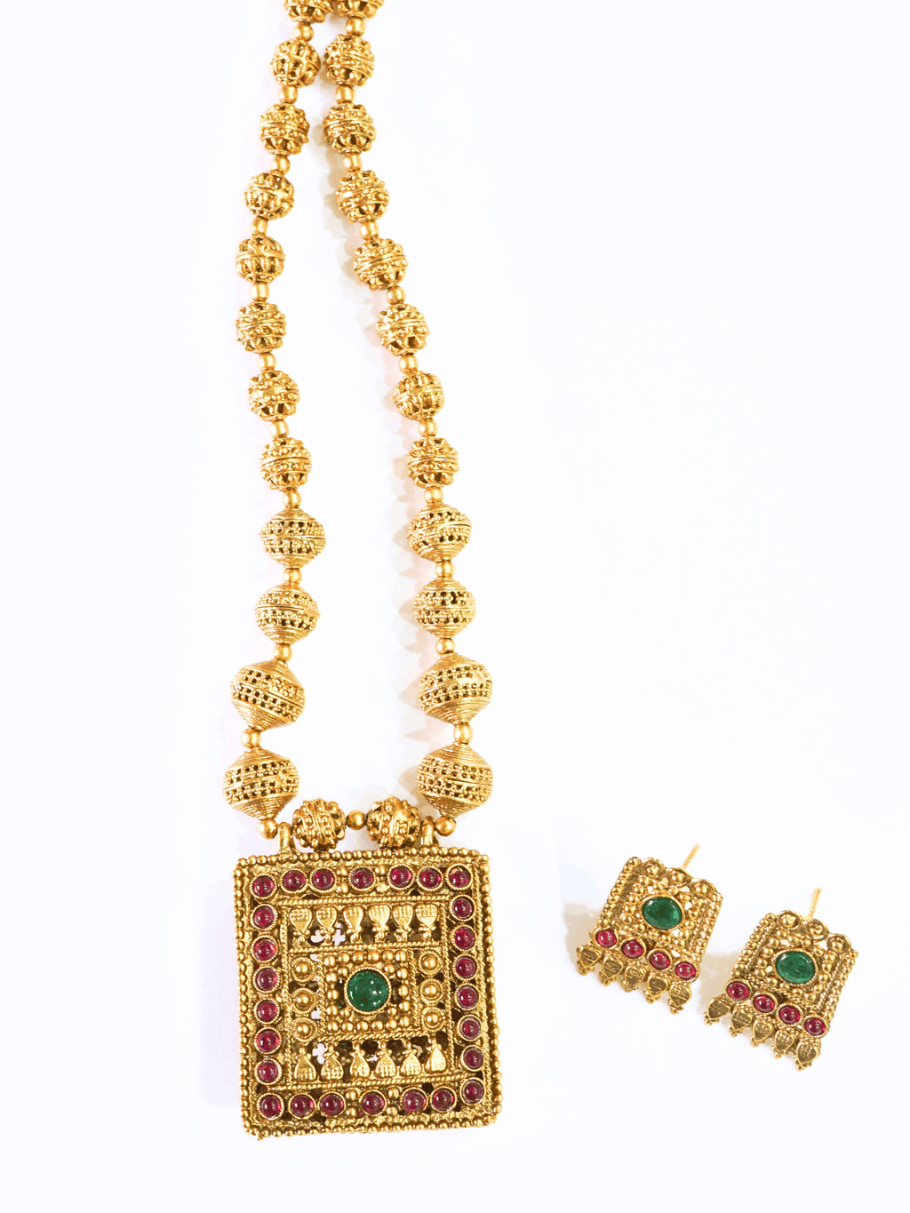 Gold Plated Beaded Laxmi Necklace Pendant Set