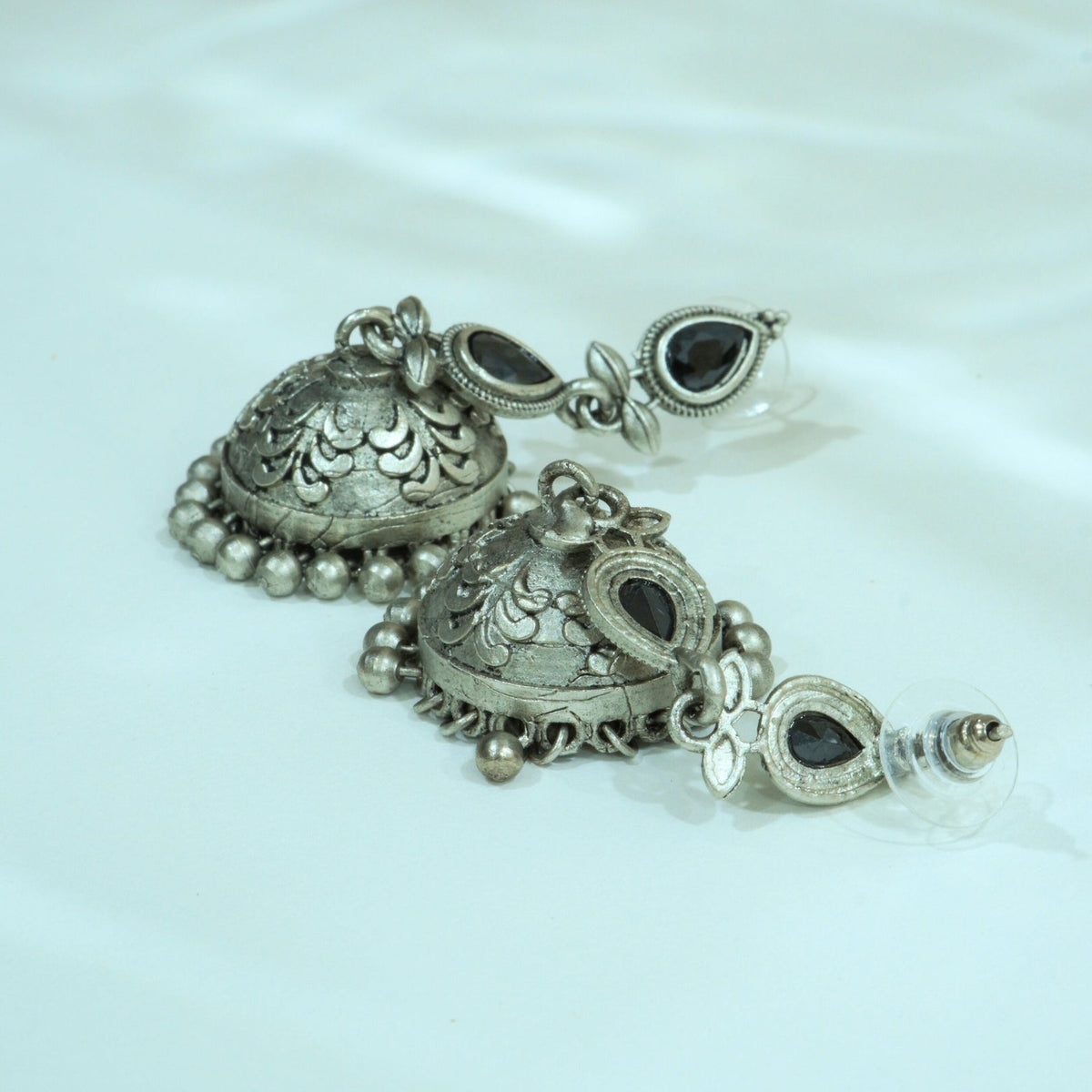 Handcrafted Oxidized Black Stones & Ghungroo Jhumka