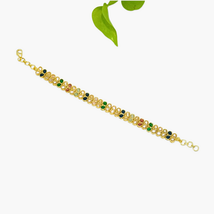 Stunning Multicoloured Studded Crystals in Traditional Gold Plated Linear Chain Bracelet