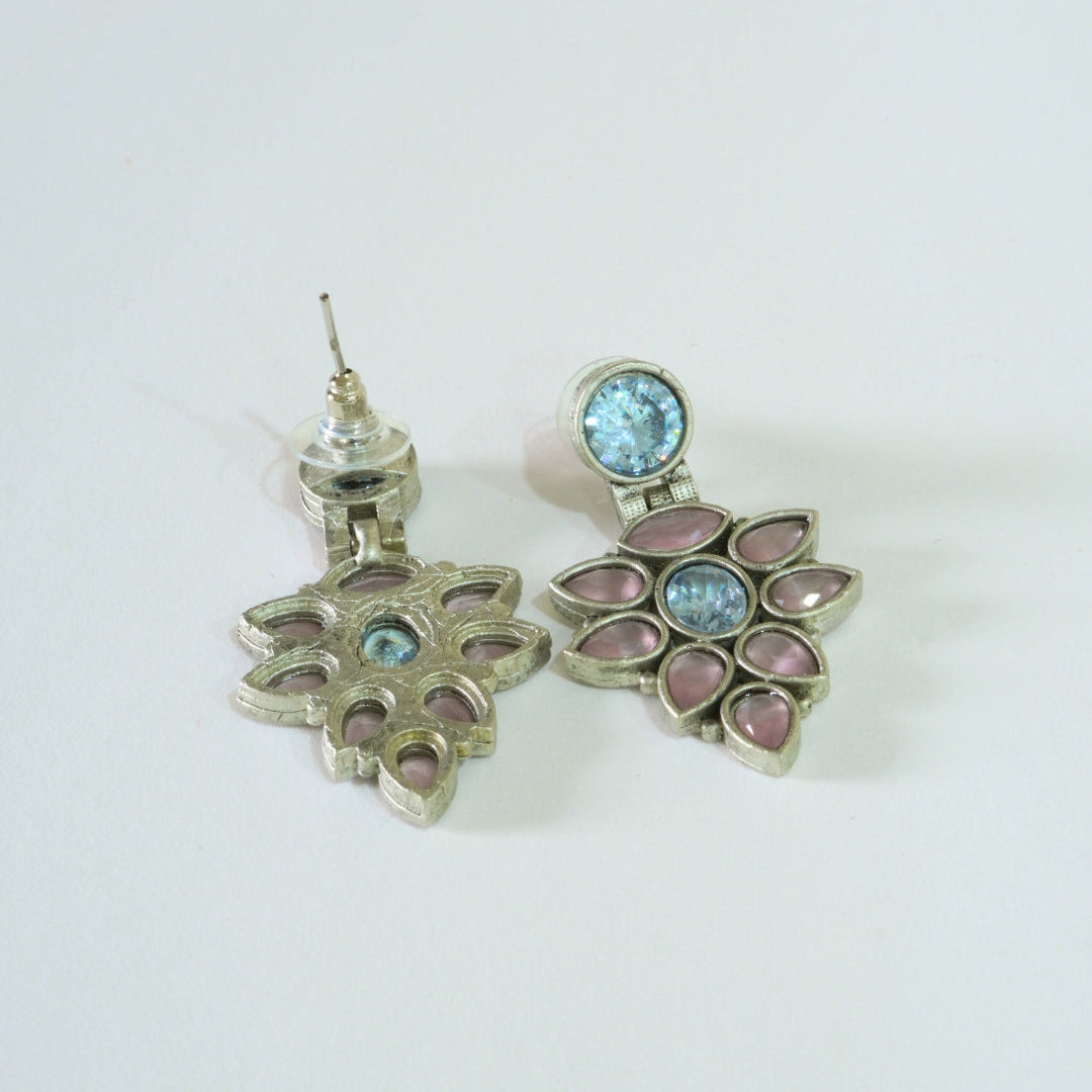 Soft Pink Leafy Oxidized Drop Earrings