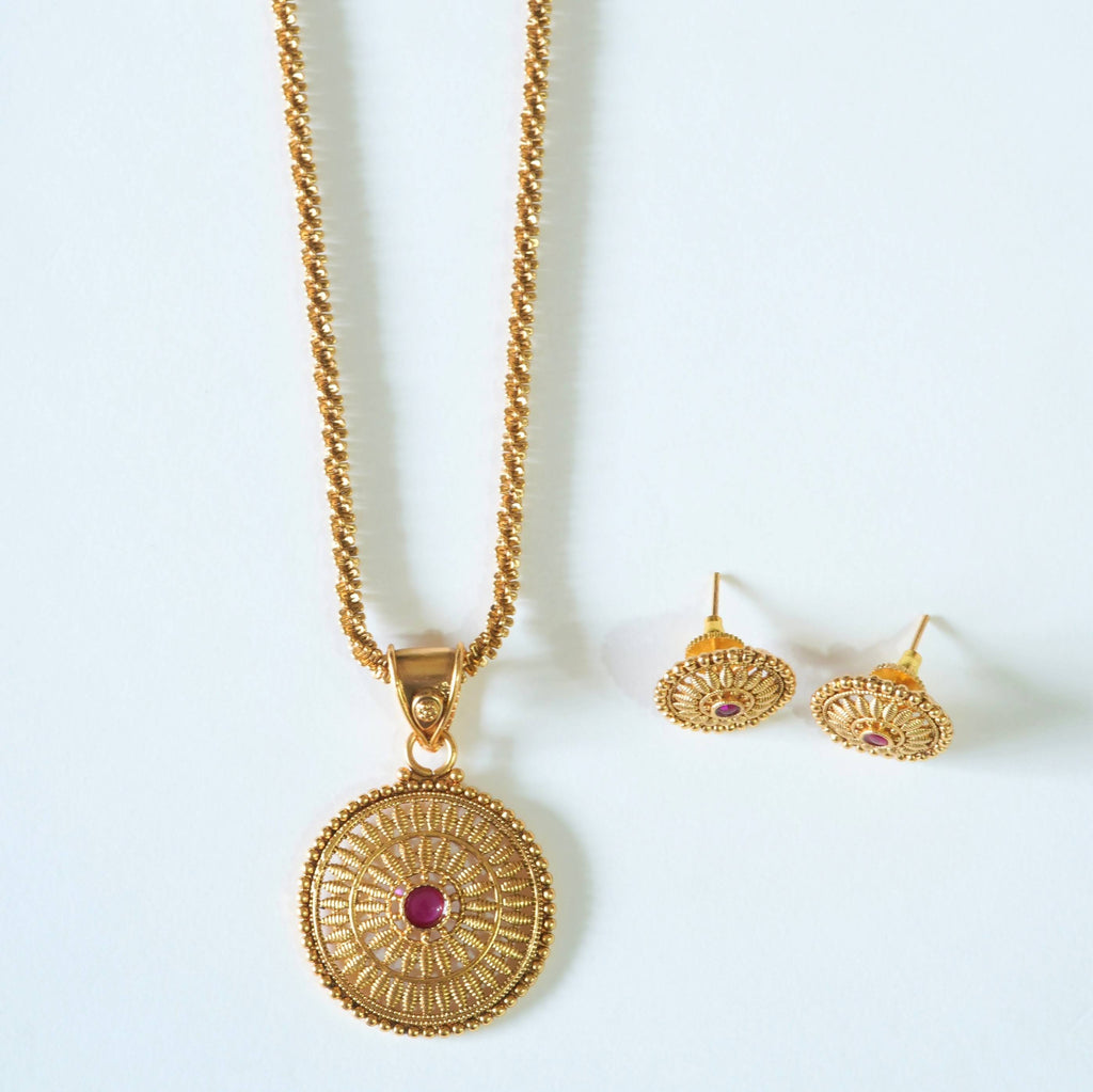 Ruby Studded Statement Pendant Set