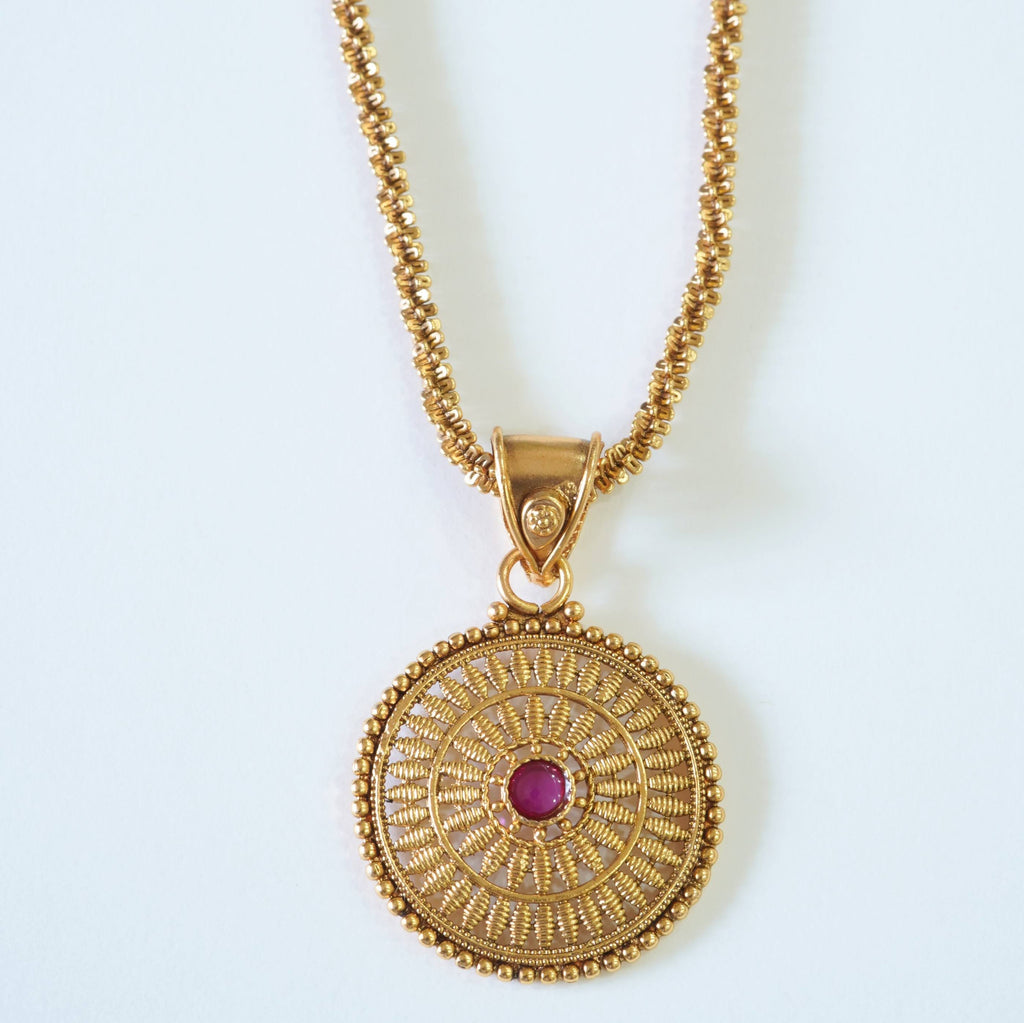 Ruby Studded Statement Pendant Set