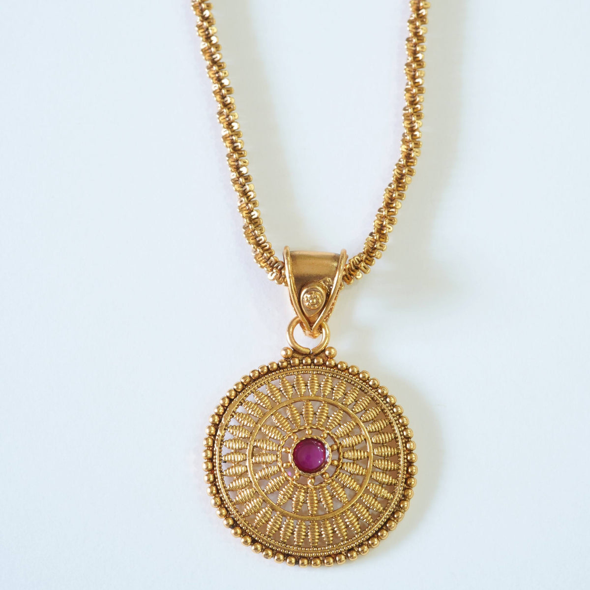 Ruby Studded Statement Pendant Set