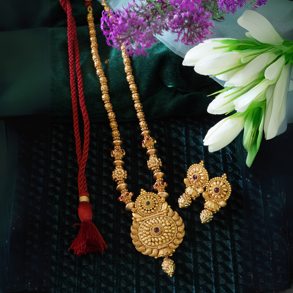Traditional Antique Gold Plated Pendant Set