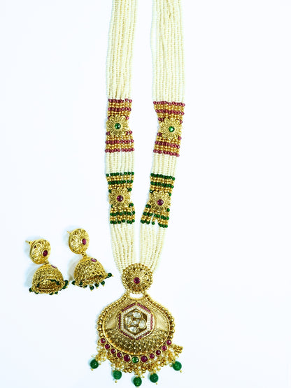 Tradition Defining Long Pearl Dew with Kundan Necklace Set