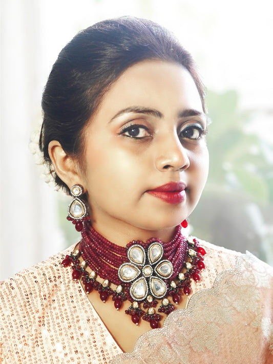 Royal Red Bold Kundan Choker Set