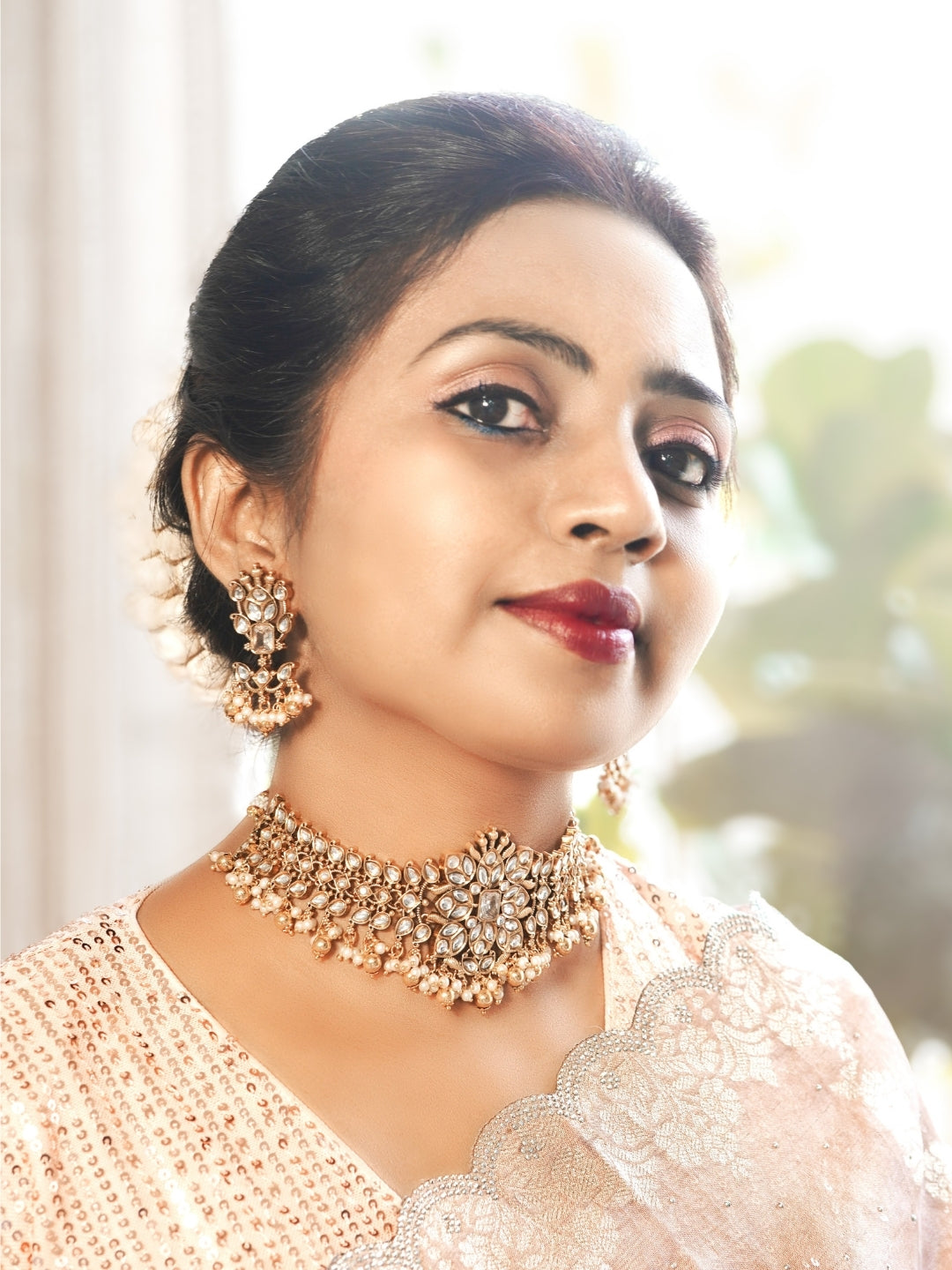 Broad Kundan Choker Necklace Set