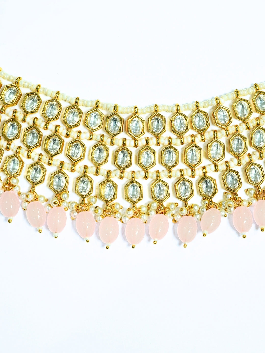 Three Layered Kundan n Pink Bold Motif Choker Necklace Set
