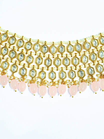Three Layered Kundan n Pink Bold Motif Choker Necklace Set