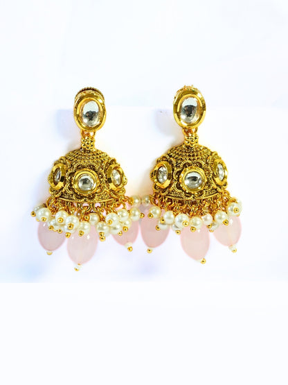 Three Layered Kundan n Pink Bold Motif Choker Necklace Set