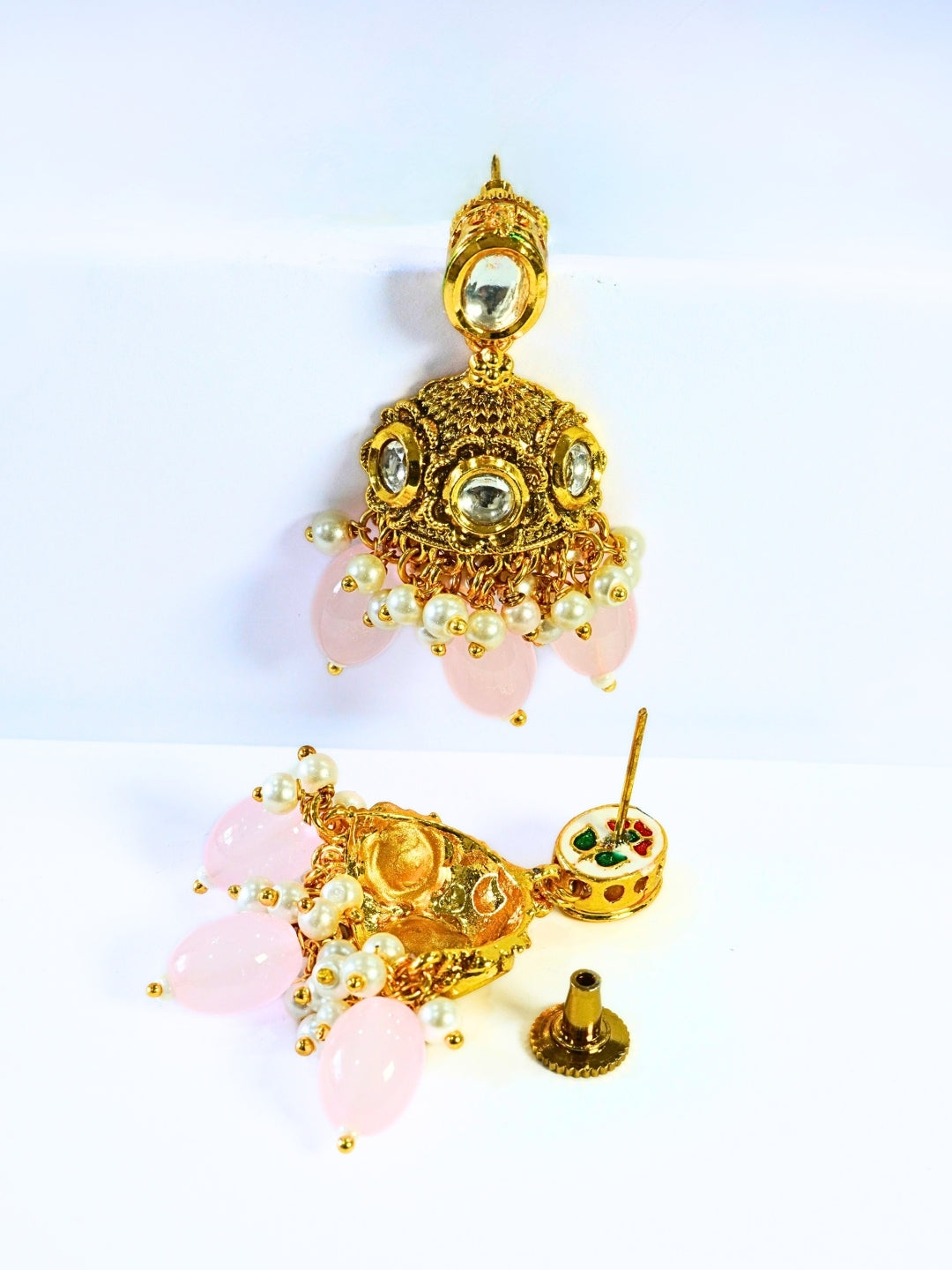 Three Layered Kundan n Pink Bold Motif Choker Necklace Set